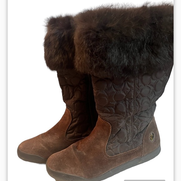 COACH Talen Genuine Rabbit Fur Cuff Quilted Boots Women's Size 6 M Brown - Picture 4 of 12